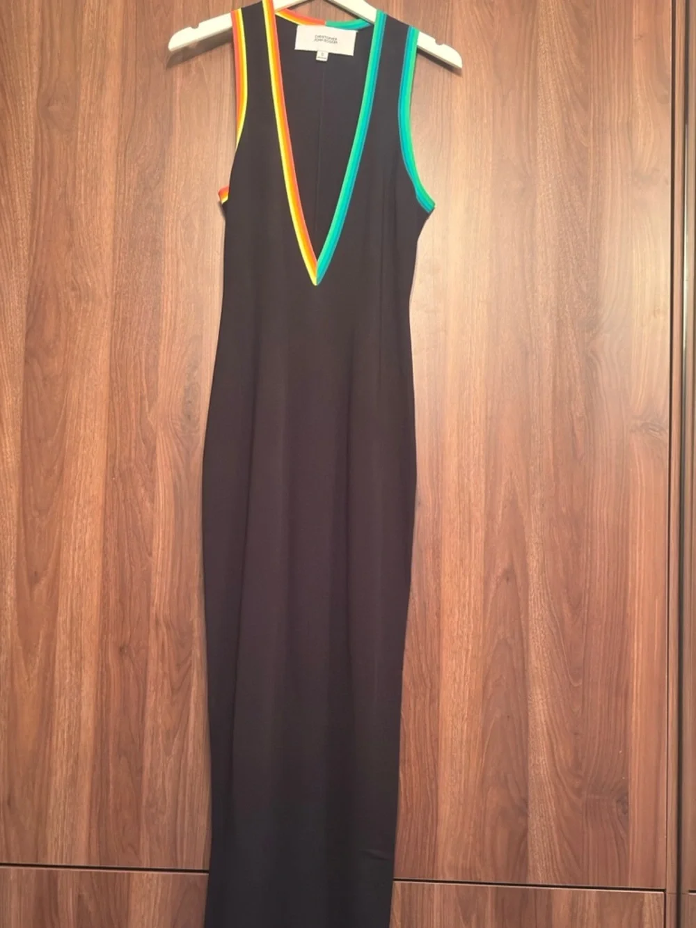Christopher John Rogers Black Plunge Maxi Dress with Color-Trim - Picture 3 of 3